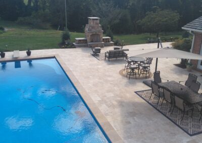 Travertine paver and fire place